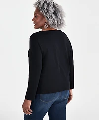 Style & Co Petite Scoop-Neck Long-Sleeve Cotton Top, Created for Macy's