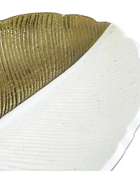 Nearly Natural 14in. Gold and White Leaf Decorative Accent Tray