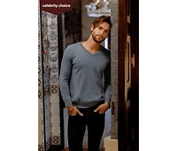 Bellemere New York Men's Solid V-Neck Merino Sweater