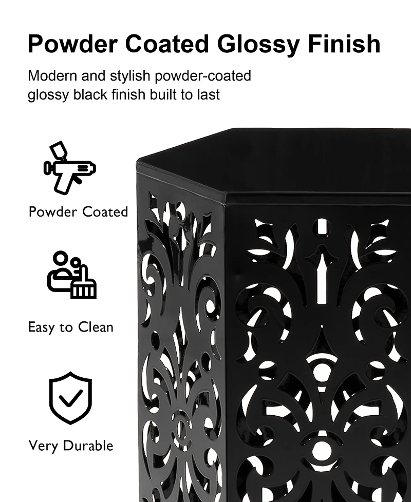 Glitzhome Multi-Functional Set of 2 Black Iron Cutout Floral Garden Stools or Planter Stand