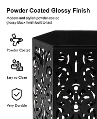Glitzhome Multi-Functional Set of 2 Black Iron Cutout Floral Garden Stools or Planter Stand
