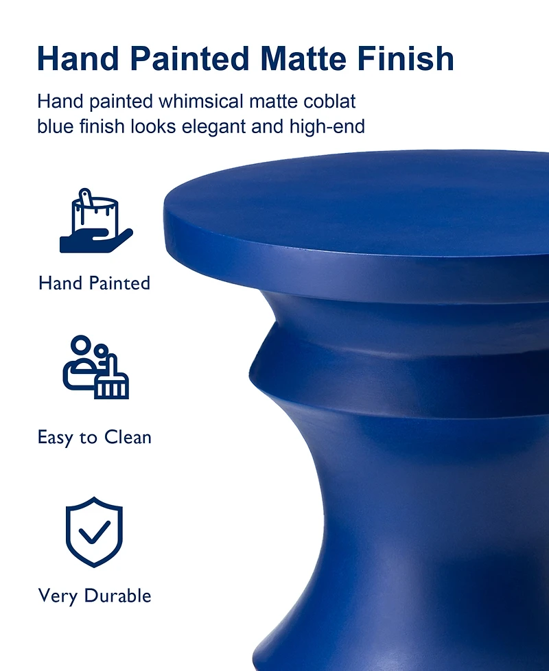 Glitzhome Multi-functional Cobalt Blue Chess Garden Stool or Planter Stand or Accent Table