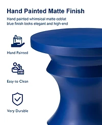 Glitzhome Multi-functional Cobalt Blue Chess Garden Stool or Planter Stand or Accent Table