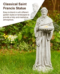 Glitzhome St. Francis Garden Statue with Birdfeeder