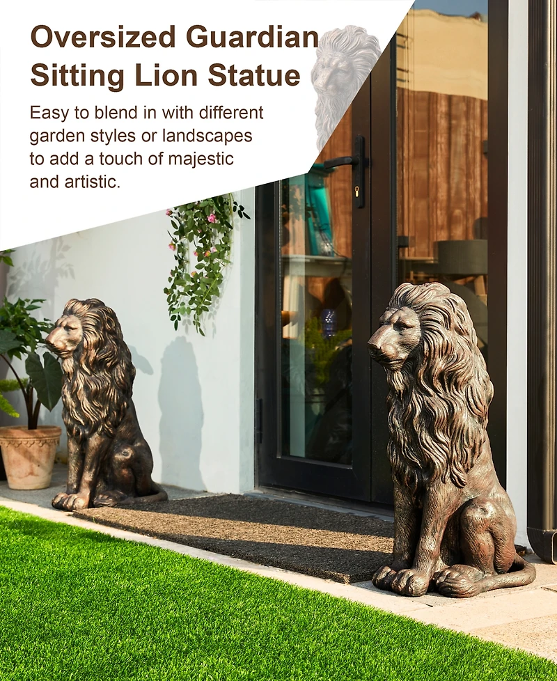 Glitzhome Oversized Bronze Sitting Lion Garden Statue