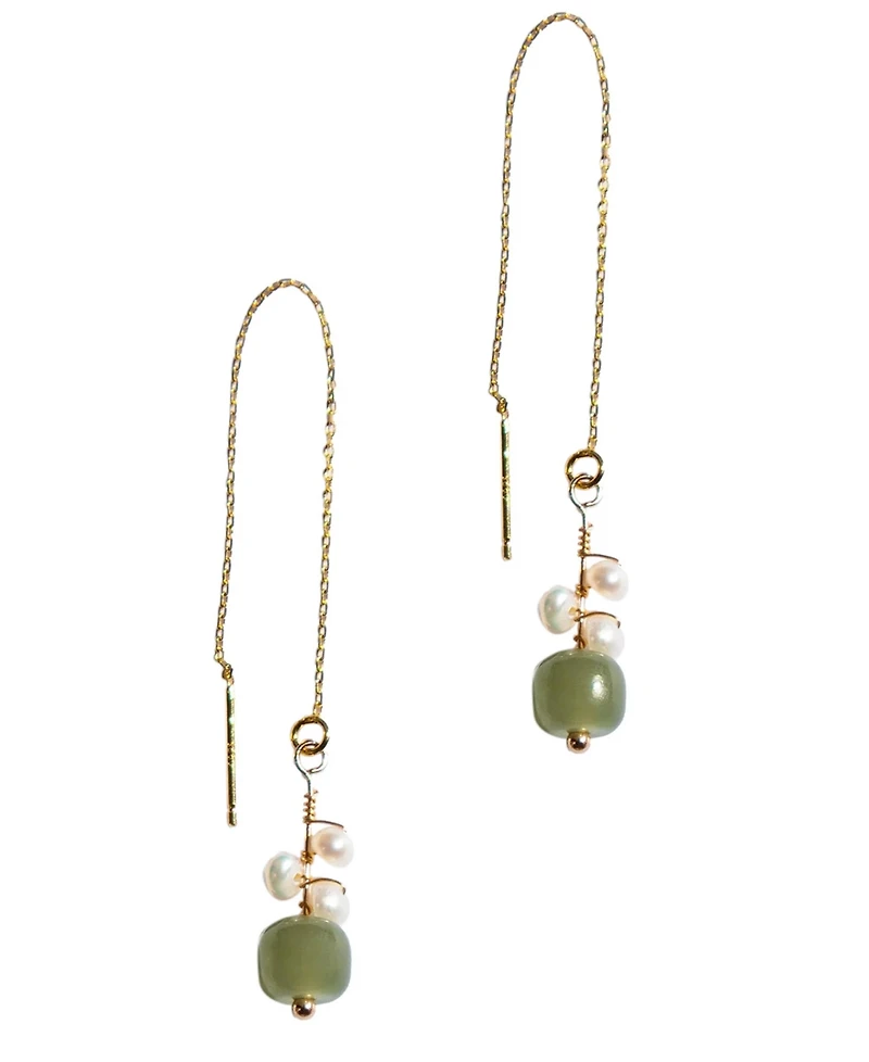 Madeleine — Jade and freshwater pearl drop earrings