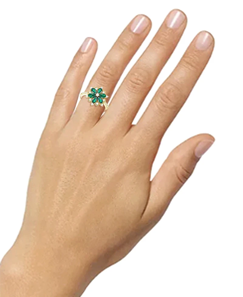 Lab-Grown Emerald (7/8 ct. t.w.) & White Sapphire (1/8 Flower Ring 14k Gold-Plated Sterling Silver (Also Additional Gemstone
