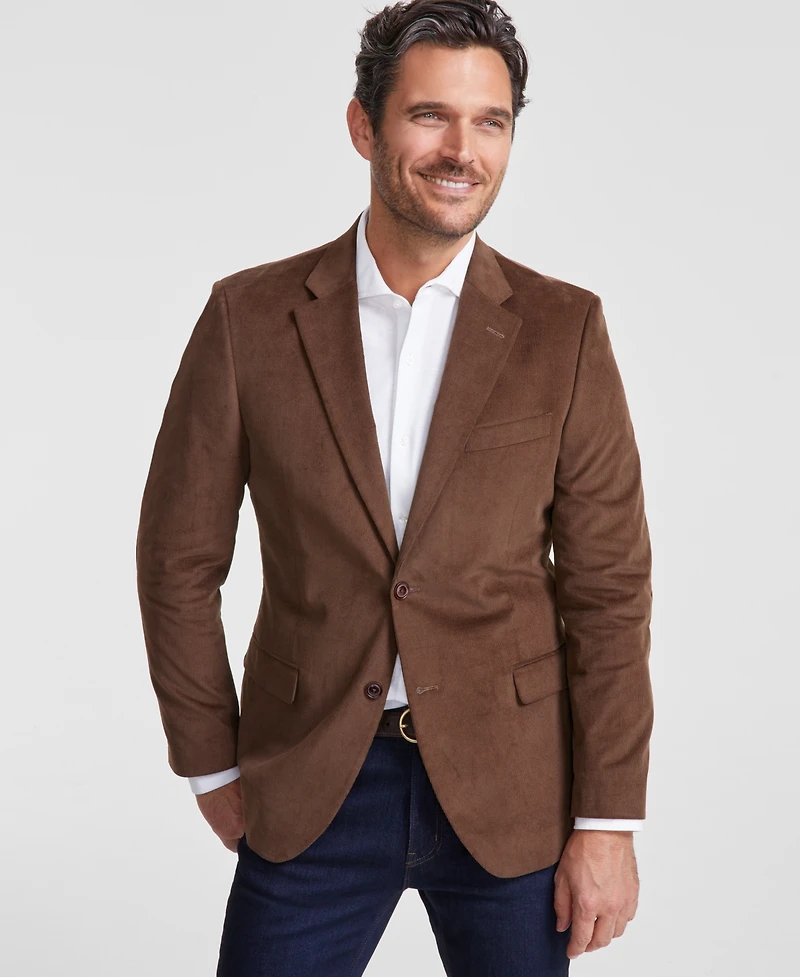Nautica Men's Modern-Fit Solid Stretch Corduroy Elbow Patch Sport Coat