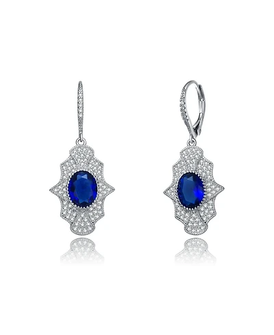 Sterling Silver with White Gold Plated Oval Cubic Zirconia Embellish Leverback Earrings