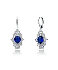 Sterling Silver with White Gold Plated Oval Cubic Zirconia Embellish Leverback Earrings