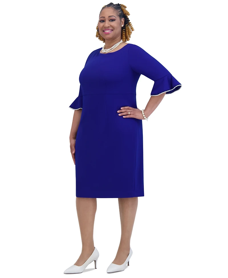 Kasper Kat Elbow-Sleeve Ruffled-Cuff Dress