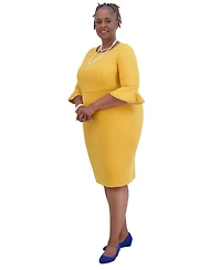 Kasper Kat Elbow-Sleeve Ruffled-Cuff Dress