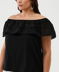 Ella Rafaella Plus Embroidered Off the Shoulder Top