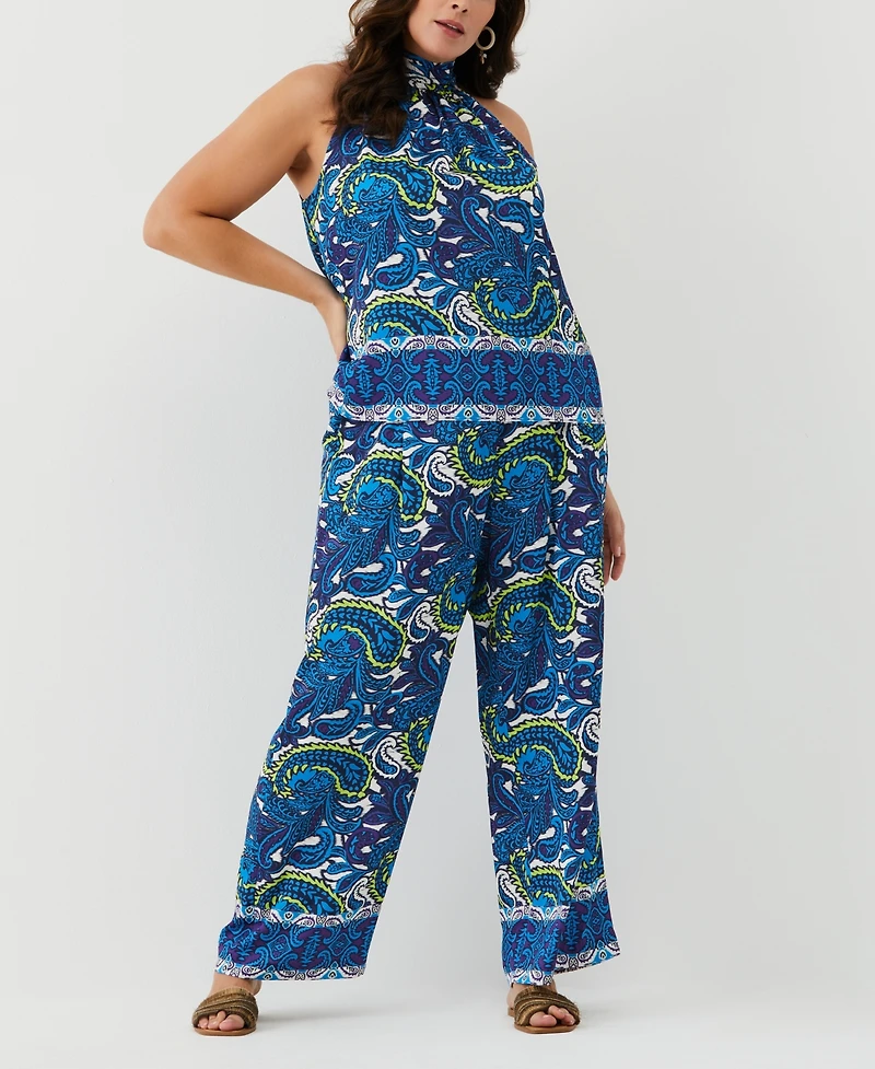 Ella Rafaella Plus Paisley Print Sleeveless Halter Top