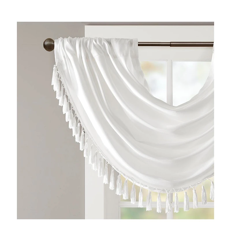 Madison Park Elena Faux Silk Waterfall Embellished Valance Window for Bedroom and kitchen, Lining Rob Pocket/Back Tab valances windows