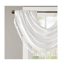 Madison Park Elena Faux Silk Waterfall Embellished Valance Window for Bedroom and kitchen, Lining Rob Pocket/Back Tab valances windows