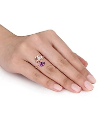 Amethyst (5/8 ct. t.w.) & White Topaz (1/3 Rose Bypass Ring Rose-Plated Sterling Silver