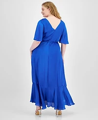Taylor Plus Satin Ruffled A-Line Dress