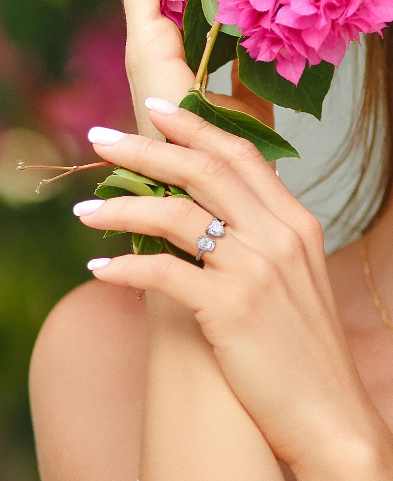 Moissanite Heart & Oval Cuff Ring (2-1/8 ct. t.w.) Sterling Silver
