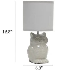 Simple Designs 12.8" Tall Contemporary Ceramic Owl Bedside Table Desk Lamp with Matching Fabric Shade
