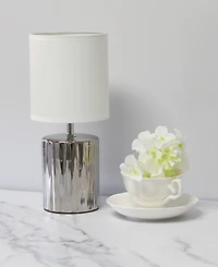 Simple Designs 11.61" Tall Contemporary Ruffled Metallic Gold Capsule Bedside Table Desk Lamp with Black Drum Fabric Shade