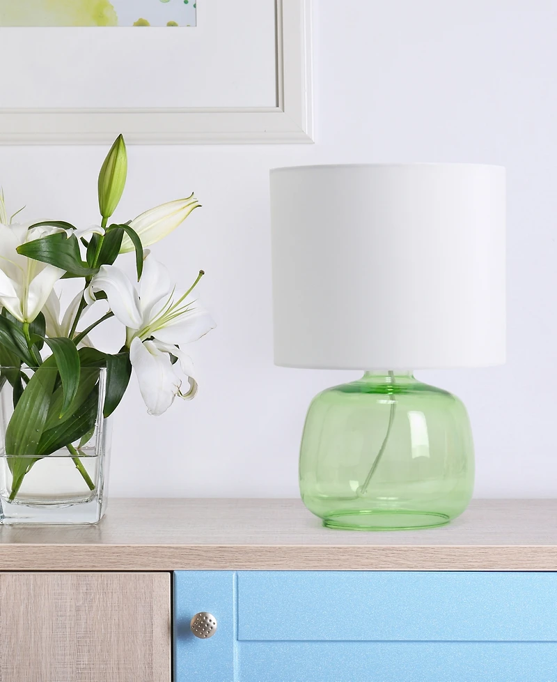 Simple Designs Glass Table Lamp with Fabric Shade, Green White Shade