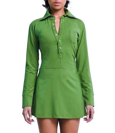 Dai Moda Women's Shirt Mini Dress (Dm Green)