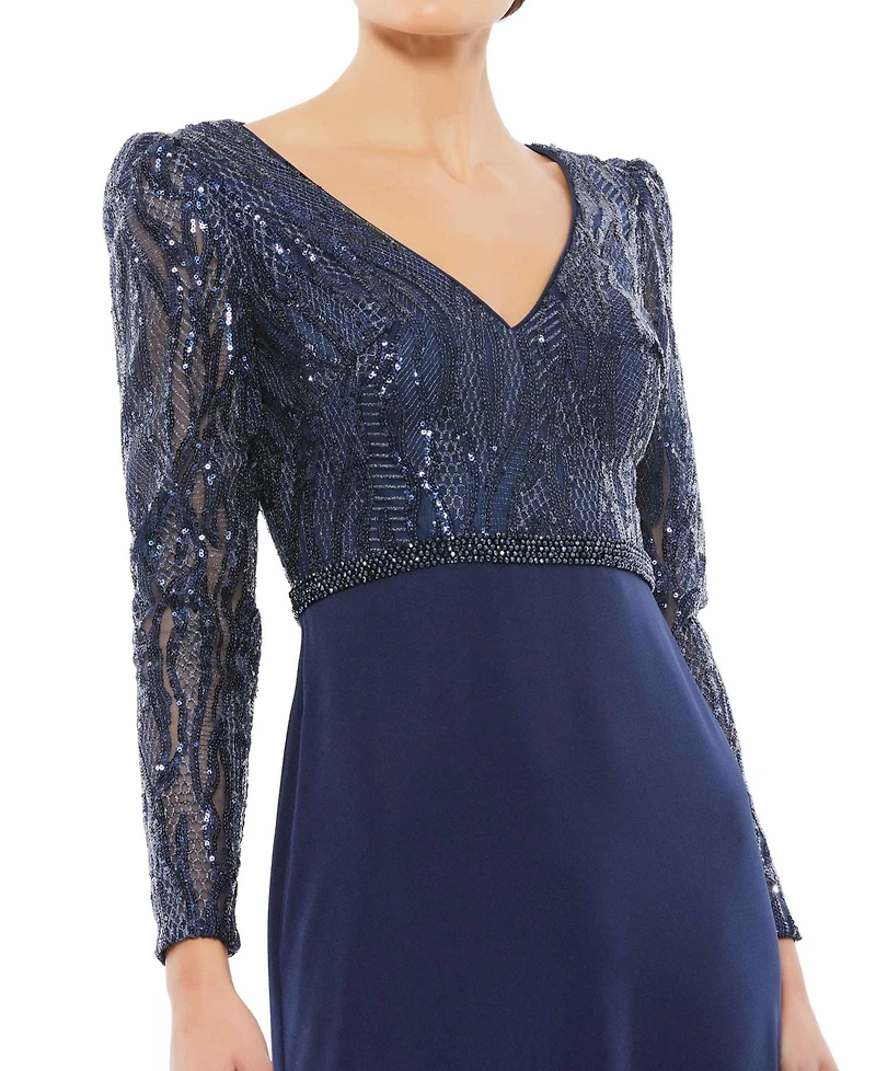 Mac Duggal Women's Embellished Long Sleeve Bodice Column Dress