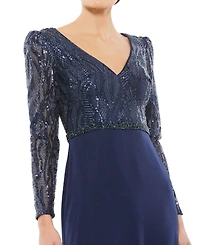 Mac Duggal Women's Embellished Long Sleeve Bodice Column Dress