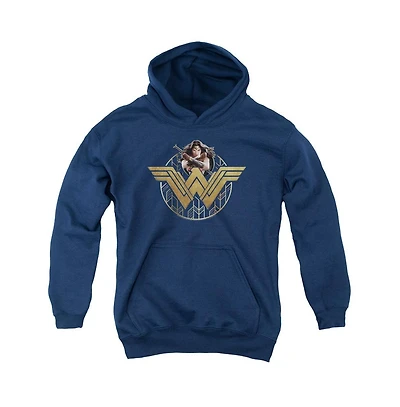 Wonder Woman Movie Youth Power Stance And Emblem Pull Over Hoodie / Hooded Sweatshirt