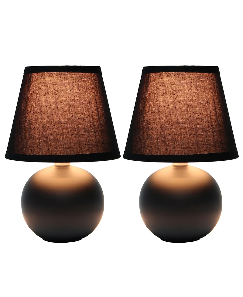 Creekwood Home Nauru 8.66" Traditional Petite Ceramic Orb Bedside Table Desk Lamp Two Pack Set, Tapered Drum Fabric Shade