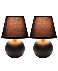 Creekwood Home Nauru 8.66" Traditional Petite Ceramic Orb Bedside Table Desk Lamp Two Pack Set, Tapered Drum Fabric Shade