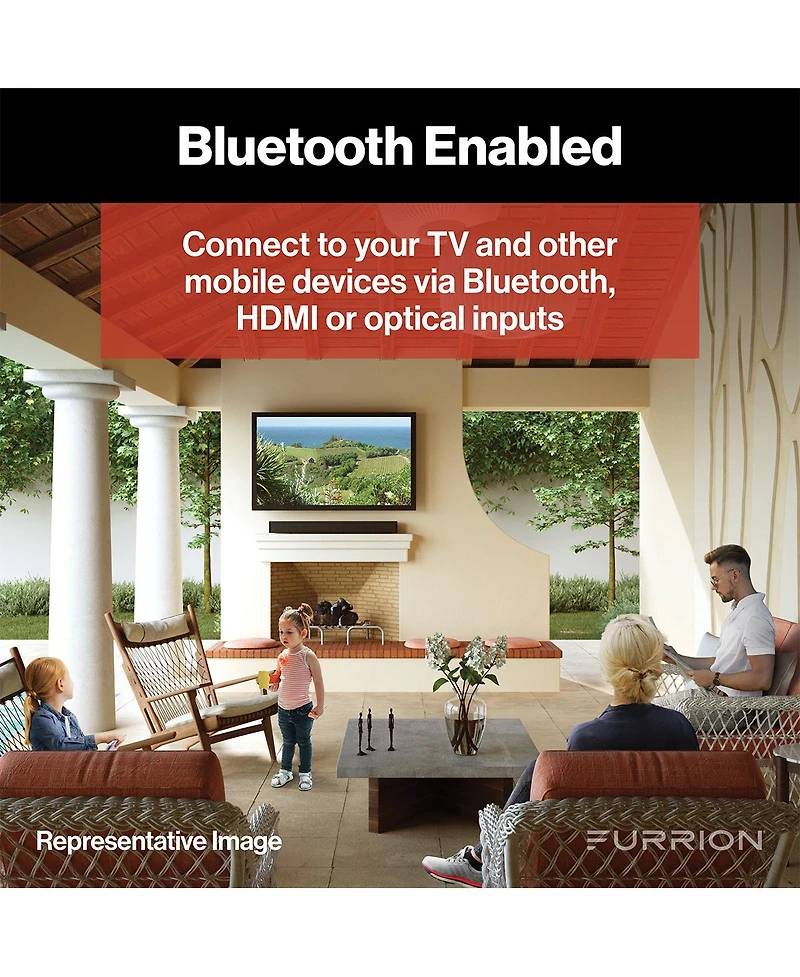 Furrion Aurora 70W 2.1 Outdoor Soundbar with Built-In Subwoofer, Bluetooth, Hdmi-arc, & Optical Inputs