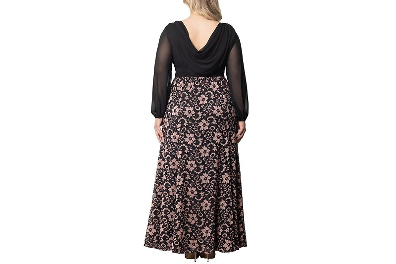 Kiyonna Plus Mon Tresor Long Sleeve Lace Evening Gown