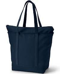 Lands' End Large Solid Color 5 Pocket Zip Top Long Handle Canvas Tote Bag