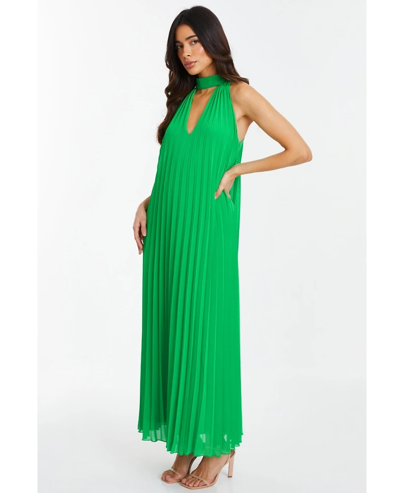 Quiz Women's Chiffon Pleated High Neck Midi Dress