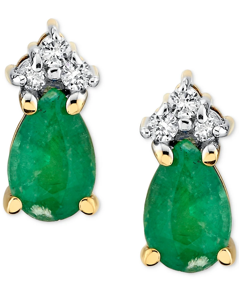Emerald (3/4 ct. t.w.) & Diamond Accent Pear Stud Earrings in 10k Gold