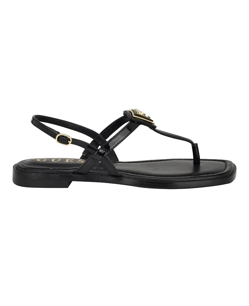 Guess Women's Rainey Logo Sqaure Toe T-Strap Flat Sandals