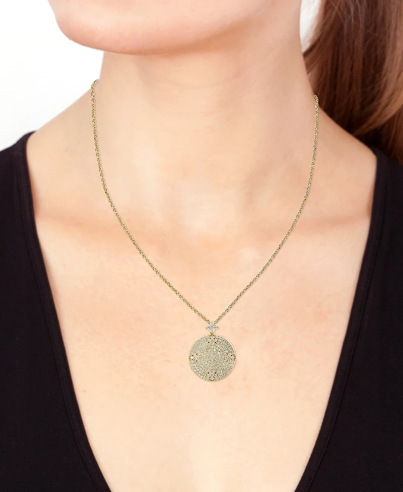 Effy Diamond Flower Pave Disc 18" Pendant Necklace (1-1/3 ct. t.w.) in 14k Gold