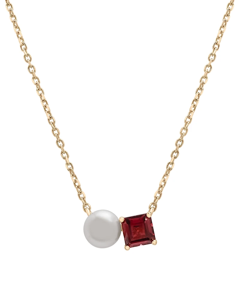 Audrey by Aurate Cultured Freshwater Pearl (5mm) & Rhodolite (5/8 ct. t.w.) Two Stone Adjustable 18" Pendant Necklace Gold Vermeil , Exclusively at