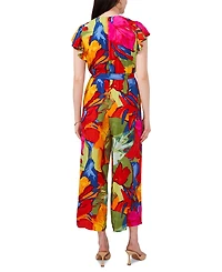Sam & Jess Women's Printed Tie-Waist Flutter-Sleeve V-Neck Jumpsuit
