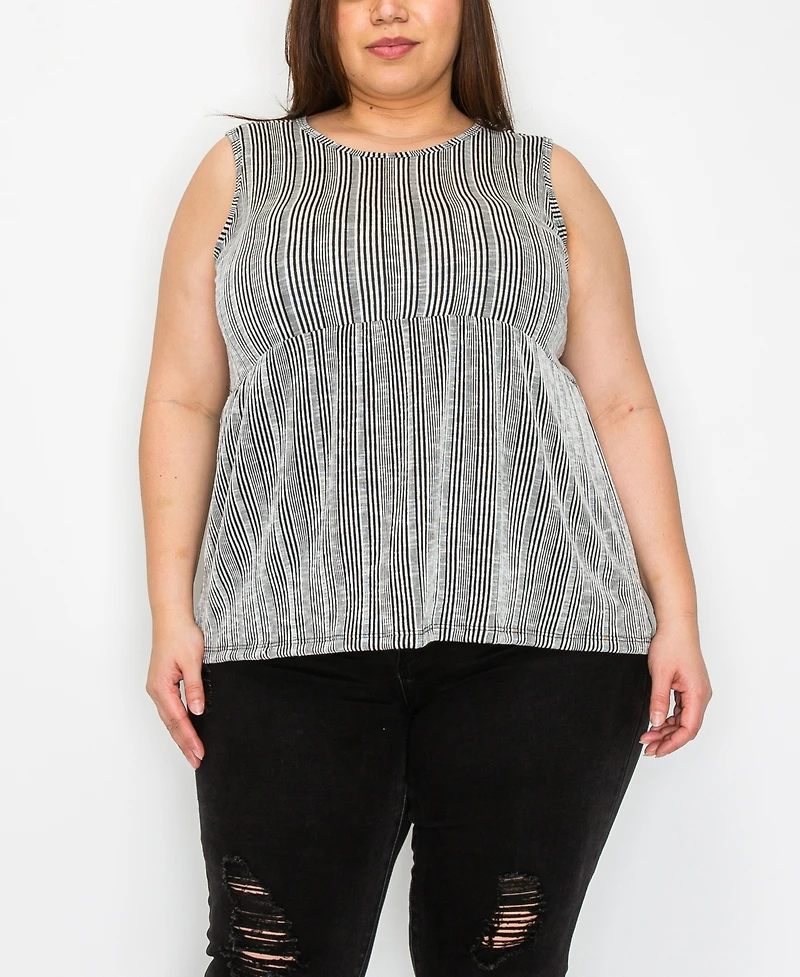 Coin 1804 Plus Variegated Textured Stripe Baby Doll Tank Top