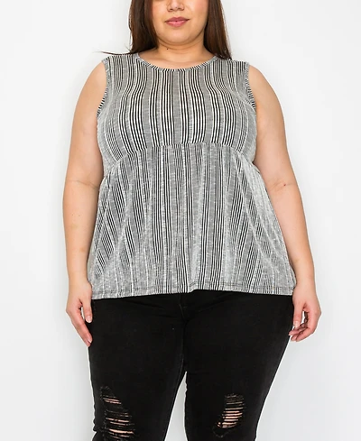 Coin 1804 Plus Variegated Textured Stripe Baby Doll Tank Top
