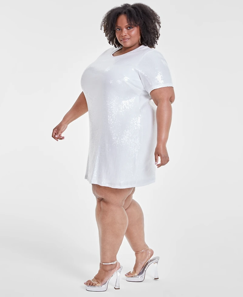 Nina Parker Trendy Plus Printed Short-Sleeve Sequin Dress