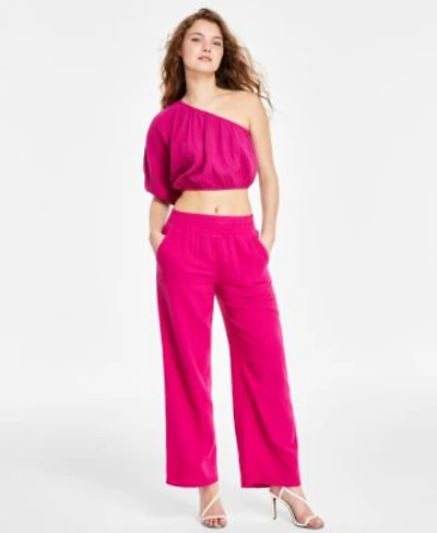 Dkny Jeans Womens One Shoulder Cropped Top High Rise Gauze Straight Leg Pants