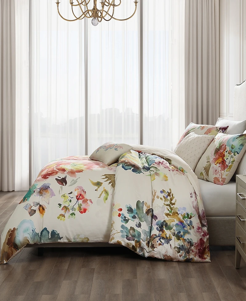 Bebejan Antique Flowers Ivory Bedding 200 Thread Count 100% Cotton Sateen 5 Piece Reversible King Comforter Set