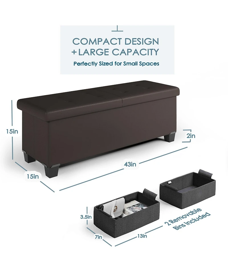 Nestl Inch Ottoman Storage Bench with Storage Bins