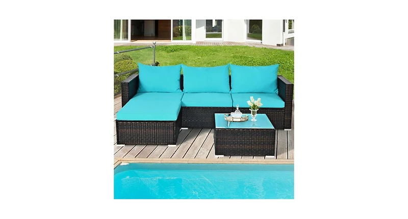 5-Piece Outdoor Patio Sofa Set with Cushions and Coffee Table for Garden or Deck