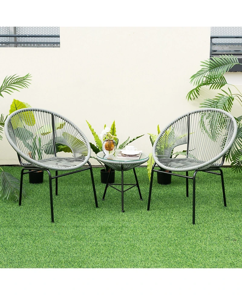 3 Pieces Patio Acapulco Furniture Bistro Set with Glass Table