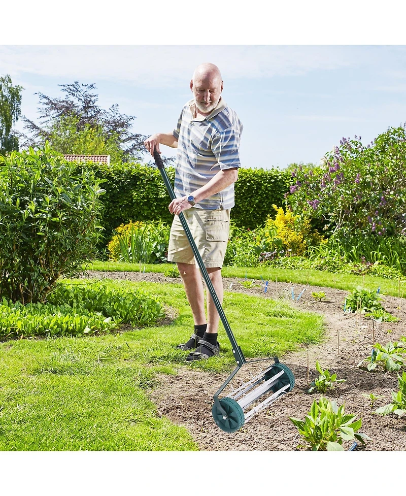 Slickblue 18 Inch Rolling Lawn Aerator with Anti-slip Handle and Tine Spikes